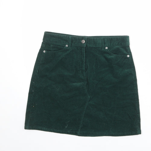Marks and Spencer Womens Green Cotton A-Line Skirt Size 10 Zip