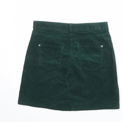 Marks and Spencer Womens Green Cotton A-Line Skirt Size 10 Zip