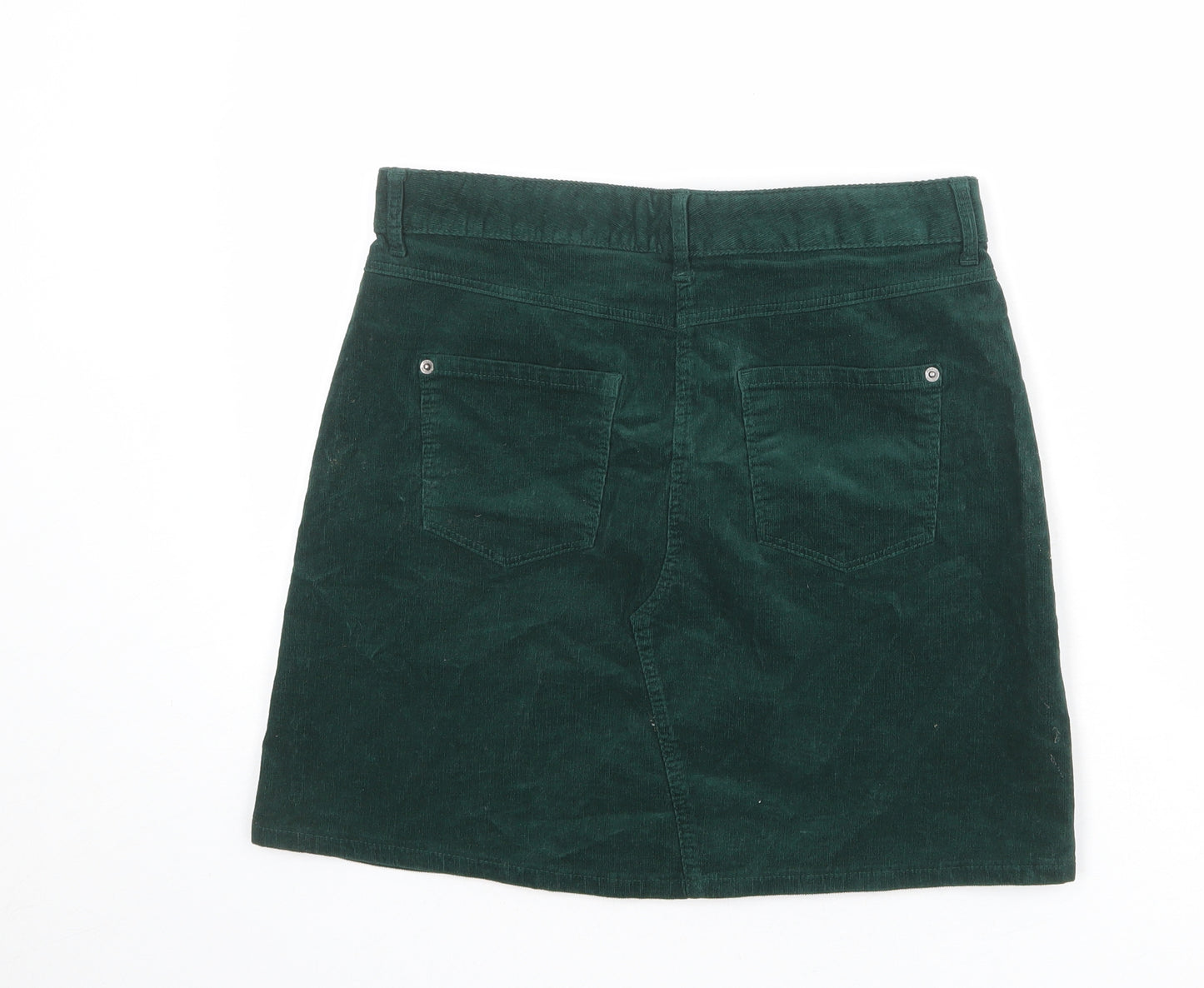Marks and Spencer Womens Green Cotton A-Line Skirt Size 10 Zip