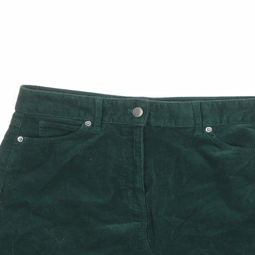 Marks and Spencer Womens Green Cotton A-Line Skirt Size 10 Zip