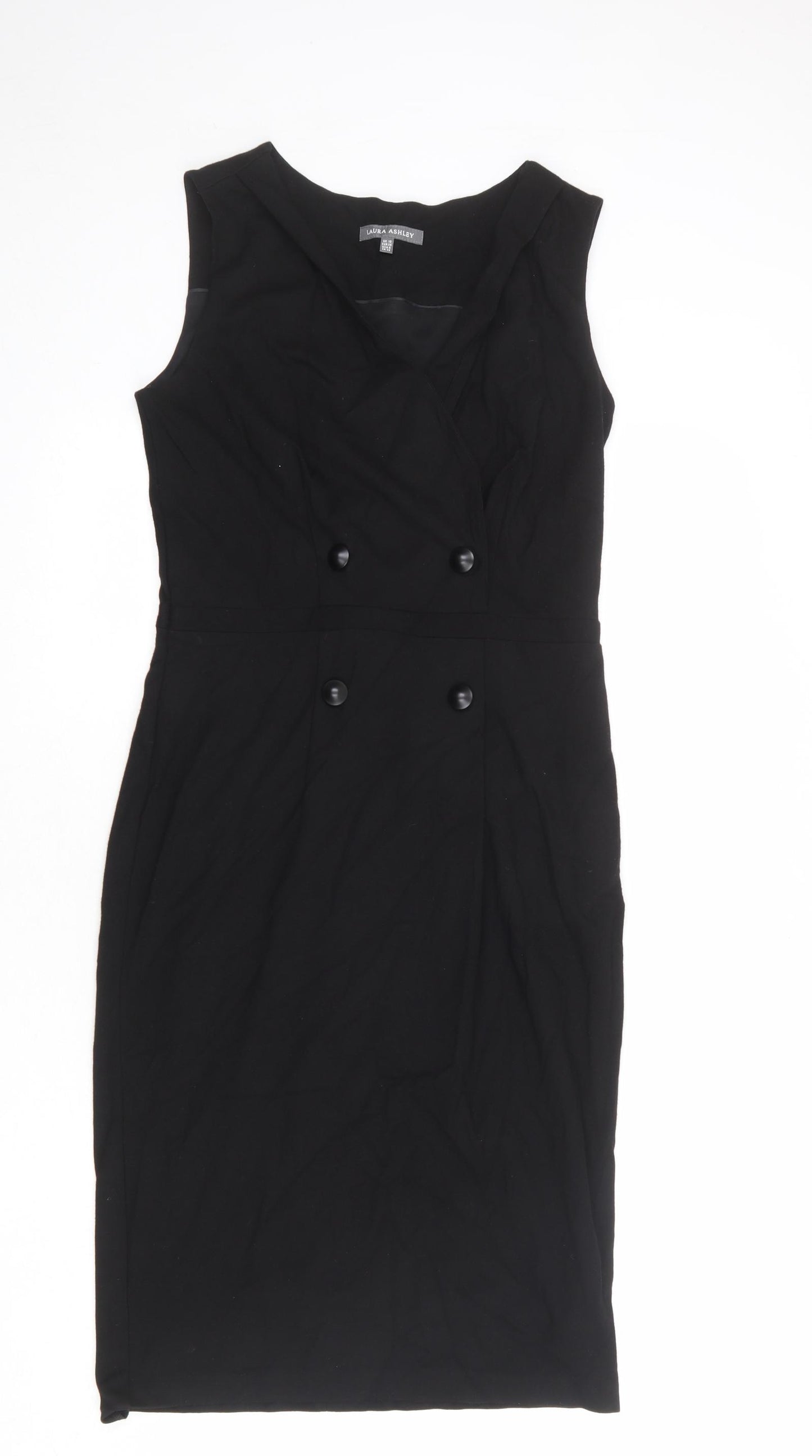 Laura Ashley Womens Black Viscose Shift Size 10 Round Neck Zip