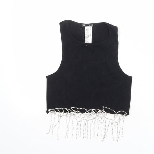 Zara Womens Black Polyamide Cropped Tank Size M Round Neck