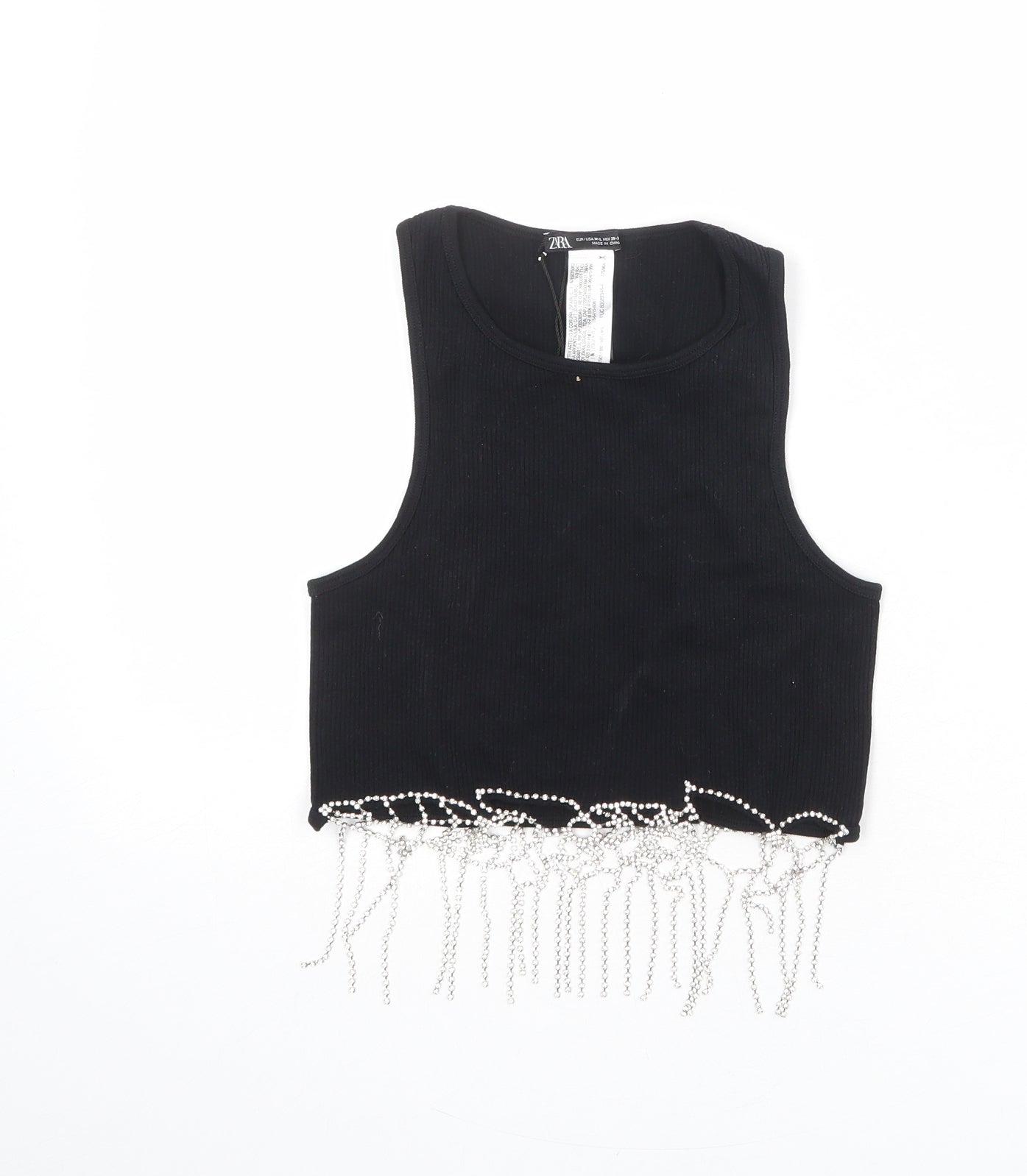Zara Womens Black Polyamide Cropped Tank Size M Round Neck