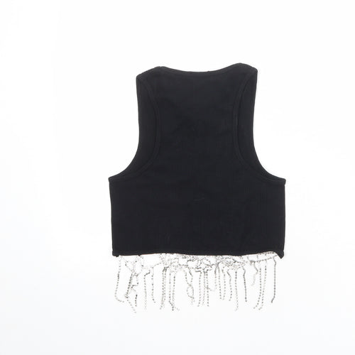 Zara Womens Black Polyamide Cropped Tank Size M Round Neck