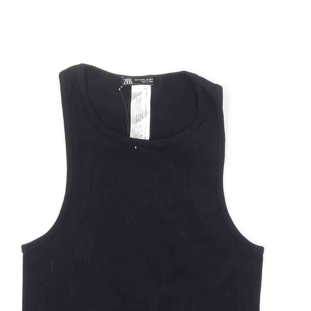 Zara Womens Black Polyamide Cropped Tank Size M Round Neck