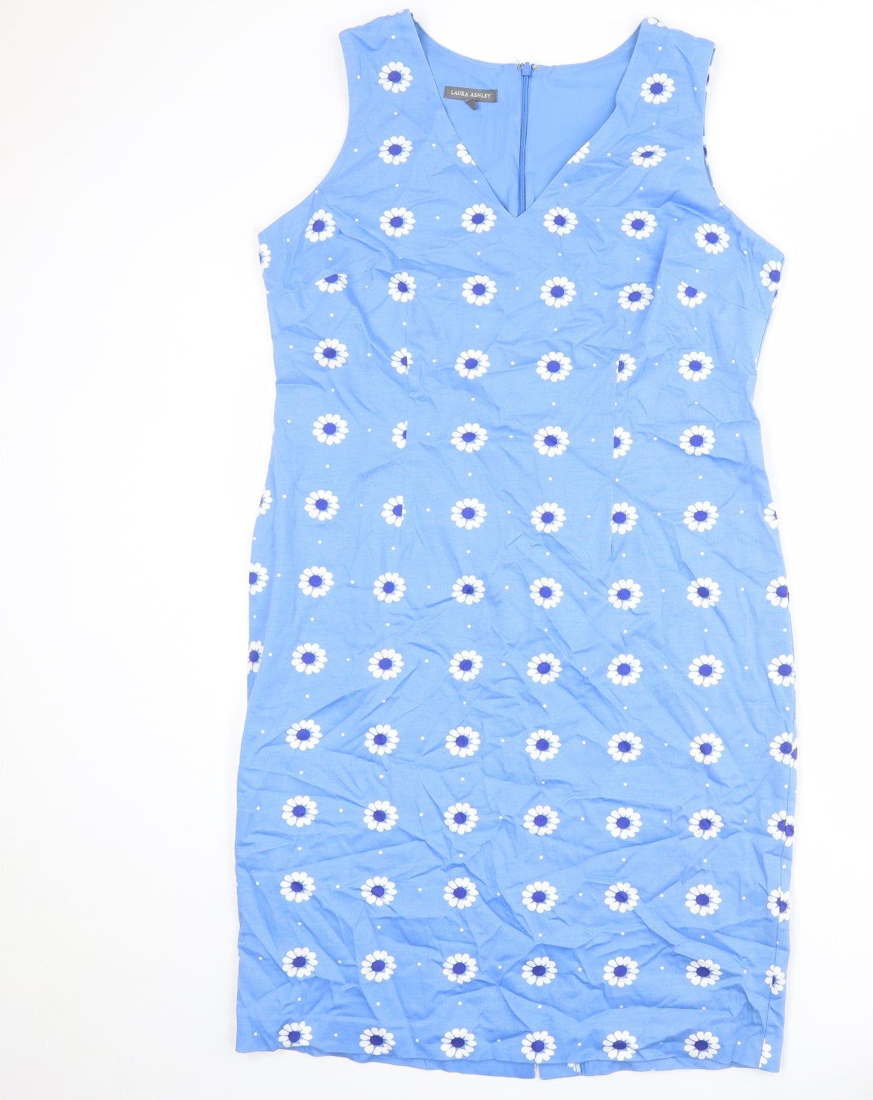 Laura Ashley Womens Blue Floral Cotton Tank Dress Size 16 V-Neck Zip