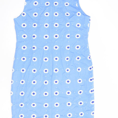 Laura Ashley Womens Blue Floral Cotton Tank Dress Size 16 V-Neck Zip