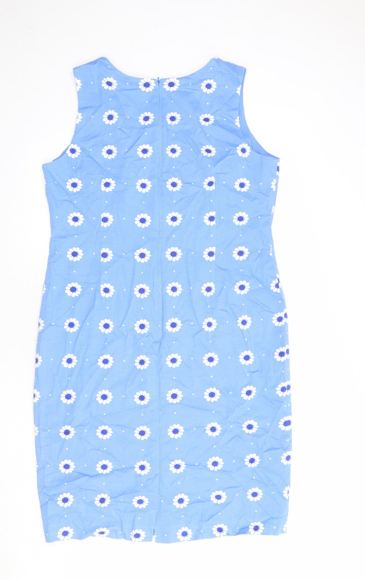 Laura Ashley Womens Blue Floral Cotton Tank Dress Size 16 V-Neck Zip