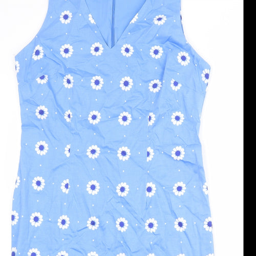 Laura Ashley Womens Blue Floral Cotton Tank Dress Size 16 V-Neck Zip