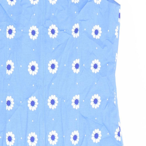 Laura Ashley Womens Blue Floral Cotton Tank Dress Size 16 V-Neck Zip