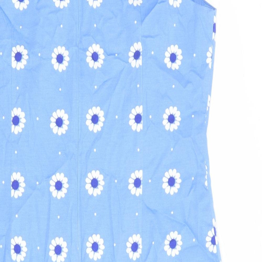 Laura Ashley Womens Blue Floral Cotton Tank Dress Size 16 V-Neck Zip