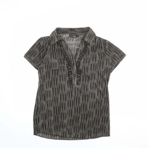NEXT Womens Black Geometric Polyester Basic T-Shirt Size 16 Collared