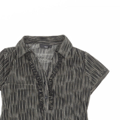 NEXT Womens Black Geometric Polyester Basic T-Shirt Size 16 Collared