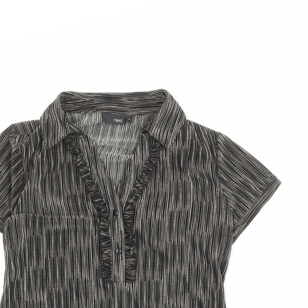 NEXT Womens Black Geometric Polyester Basic T-Shirt Size 16 Collared