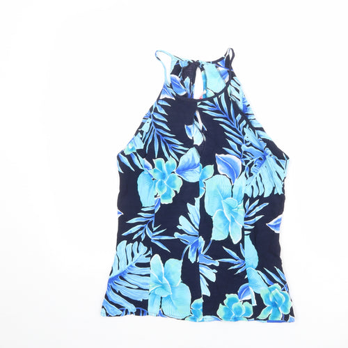 Long Tall Sally Womens Blue Floral Viscose Basic Tank Size 12 Round Neck