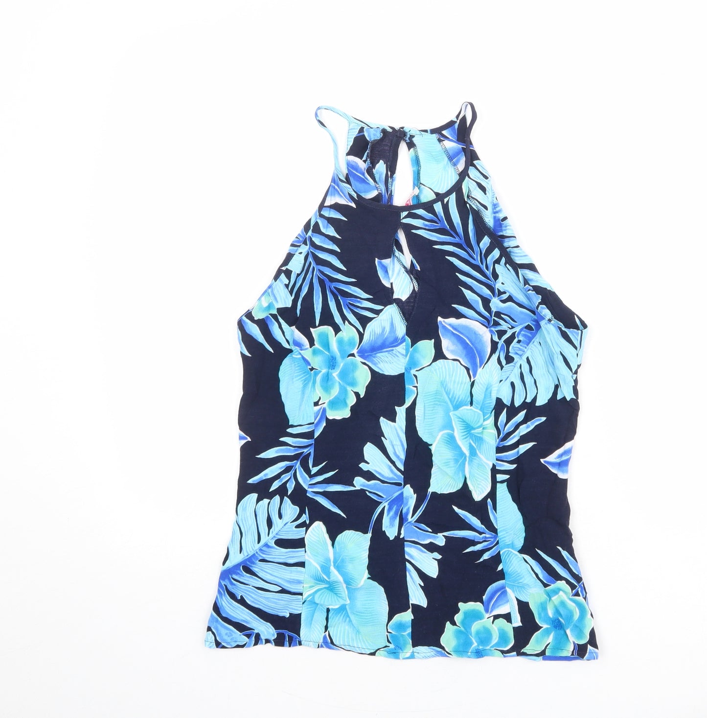 Long Tall Sally Womens Blue Floral Viscose Basic Tank Size 12 Round Neck