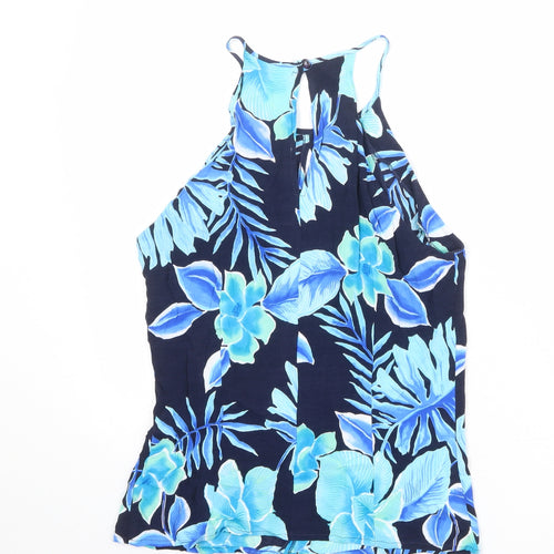 Long Tall Sally Womens Blue Floral Viscose Basic Tank Size 12 Round Neck
