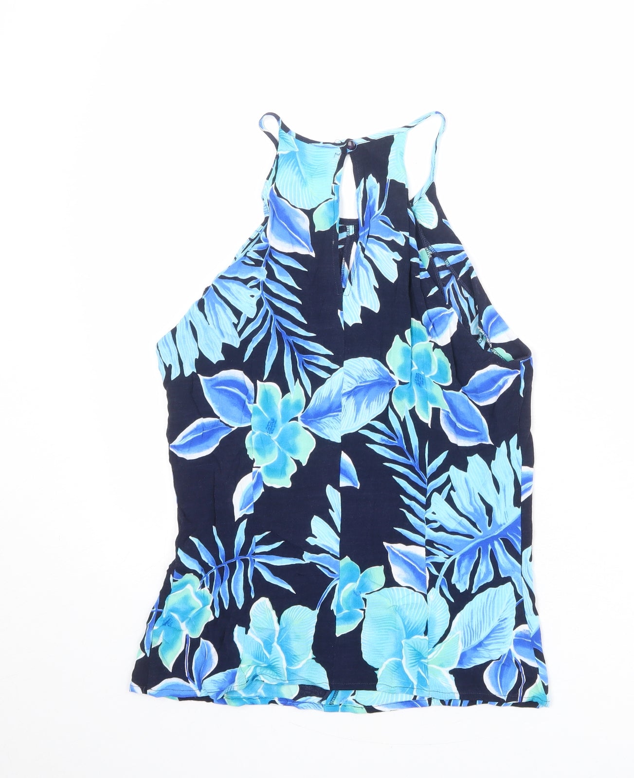 Long Tall Sally Womens Blue Floral Viscose Basic Tank Size 12 Round Neck