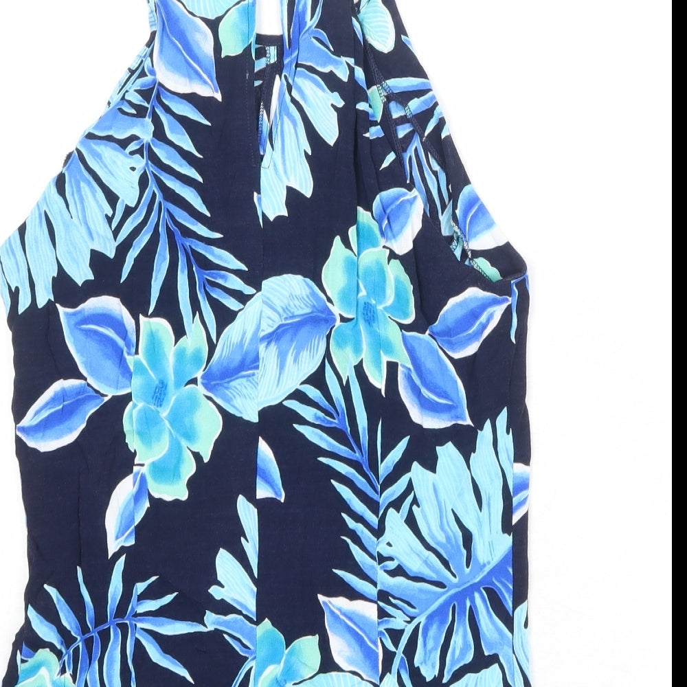 Long Tall Sally Womens Blue Floral Viscose Basic Tank Size 12 Round Neck