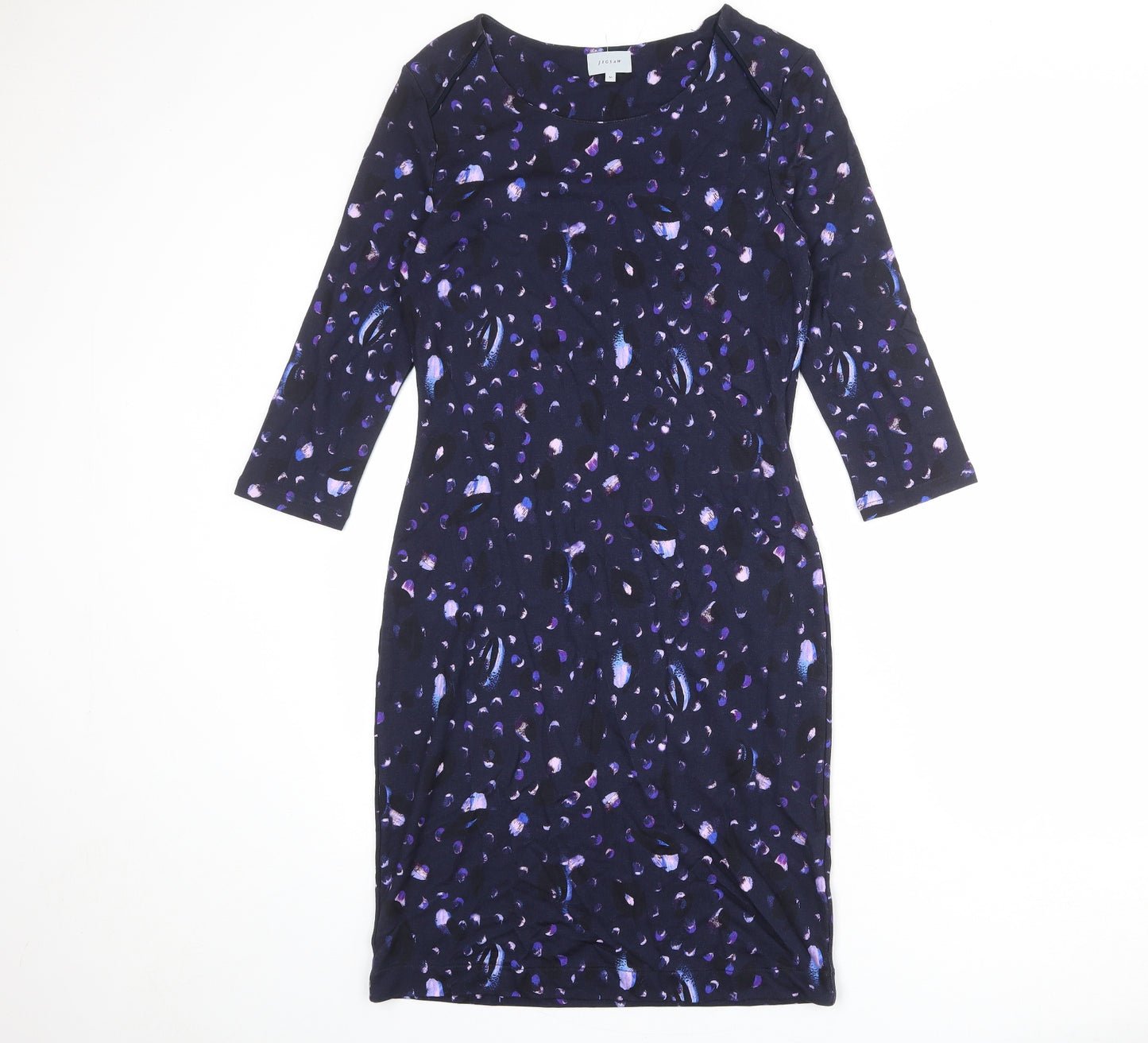 Jigsaw Womens Blue Geometric Viscose Pencil Dress Size M Boat Neck Pullover