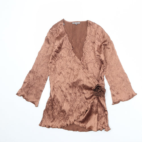 John Lewis Womens Brown Polyester Basic Blouse Size M V-Neck