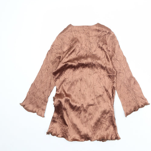 John Lewis Womens Brown Polyester Basic Blouse Size M V-Neck