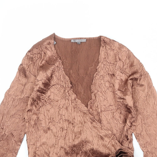 John Lewis Womens Brown Polyester Basic Blouse Size M V-Neck