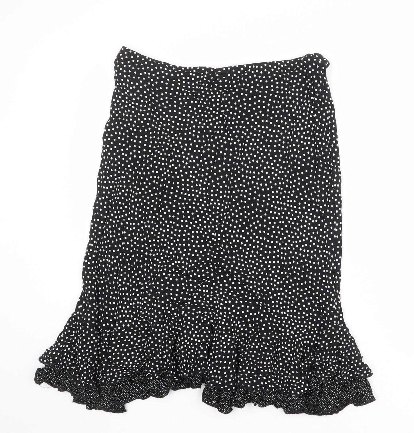 Marks and Spencer Womens Black Polka Dot Viscose Swing Skirt Size 14