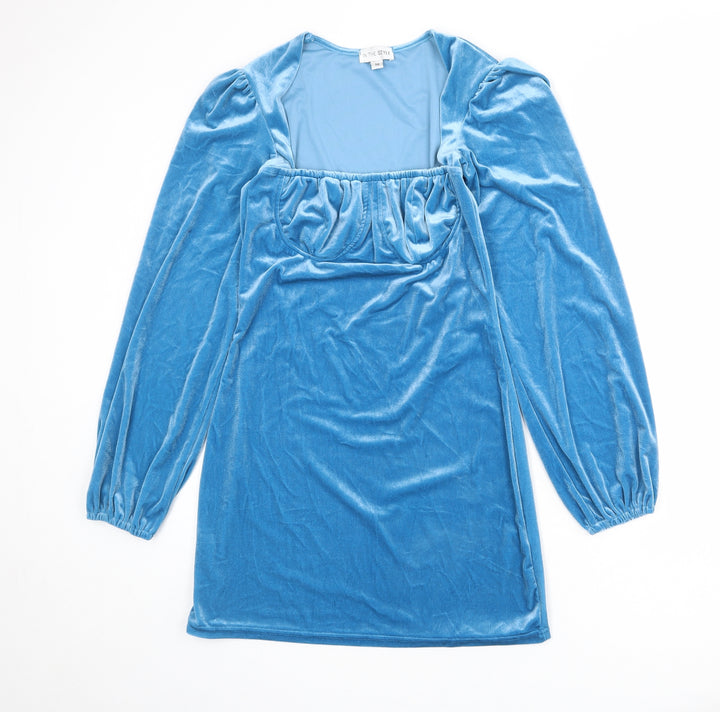 In the Style Womens Blue Polyester Shift Size 10 Square Neck Pullover
