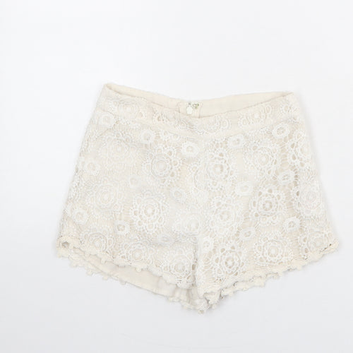Miss Selfridge Womens Ivory Polyester Cut-Off Shorts Size 6 L3 in Regular Zip