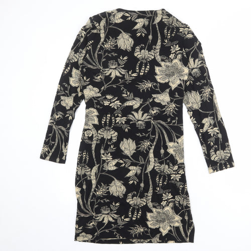 Marks and Spencer Womens Black Floral Viscose Sheath Size 10 Round Neck Pullover