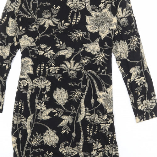 Marks and Spencer Womens Black Floral Viscose Sheath Size 10 Round Neck Pullover