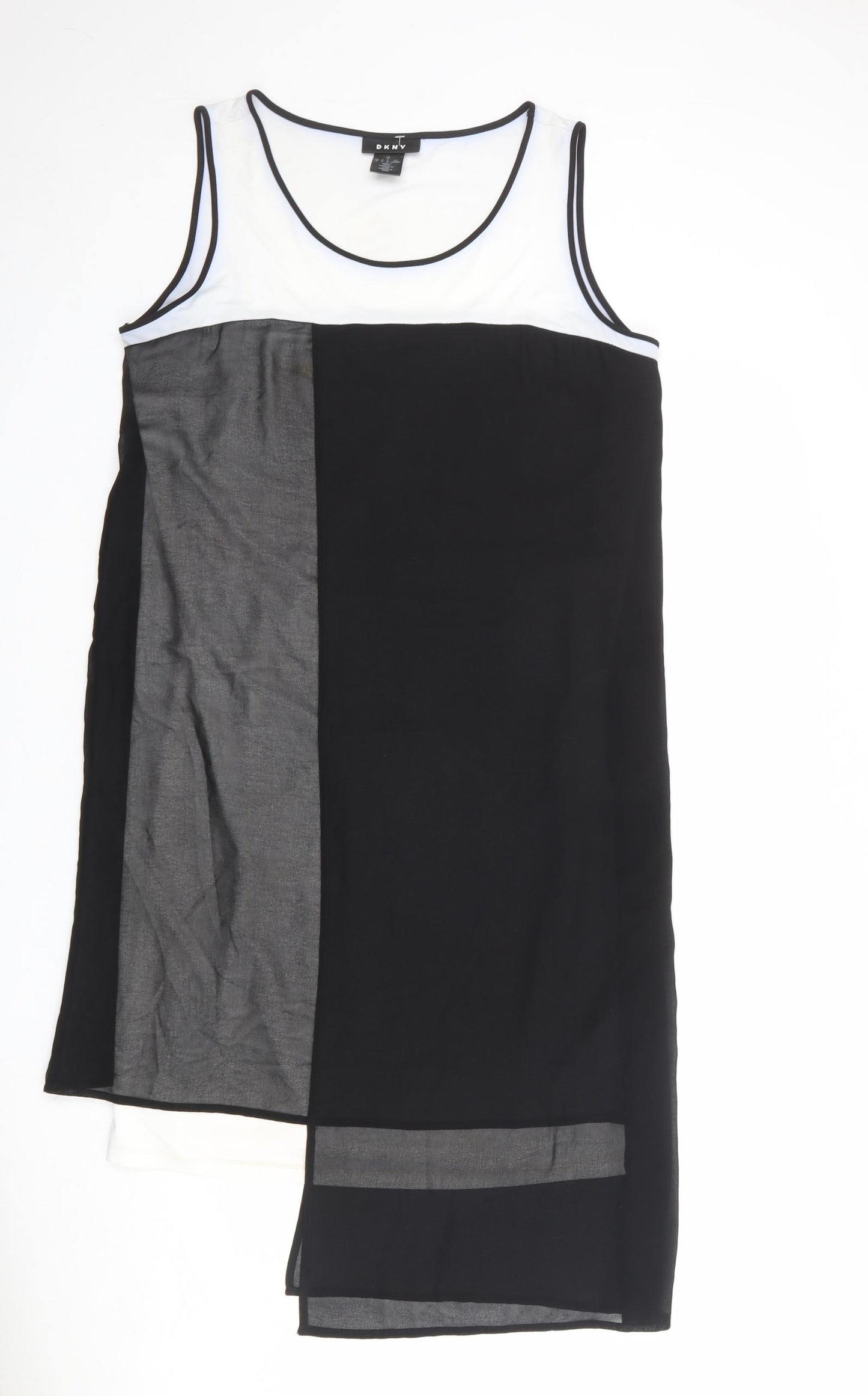 DKNY Womens Black Colourblock Polyester Shift Size L Boat Neck Pullover