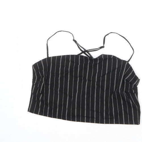 Divided by H&M Womens Black Striped Viscose Cropped Tank Size L Round Neck