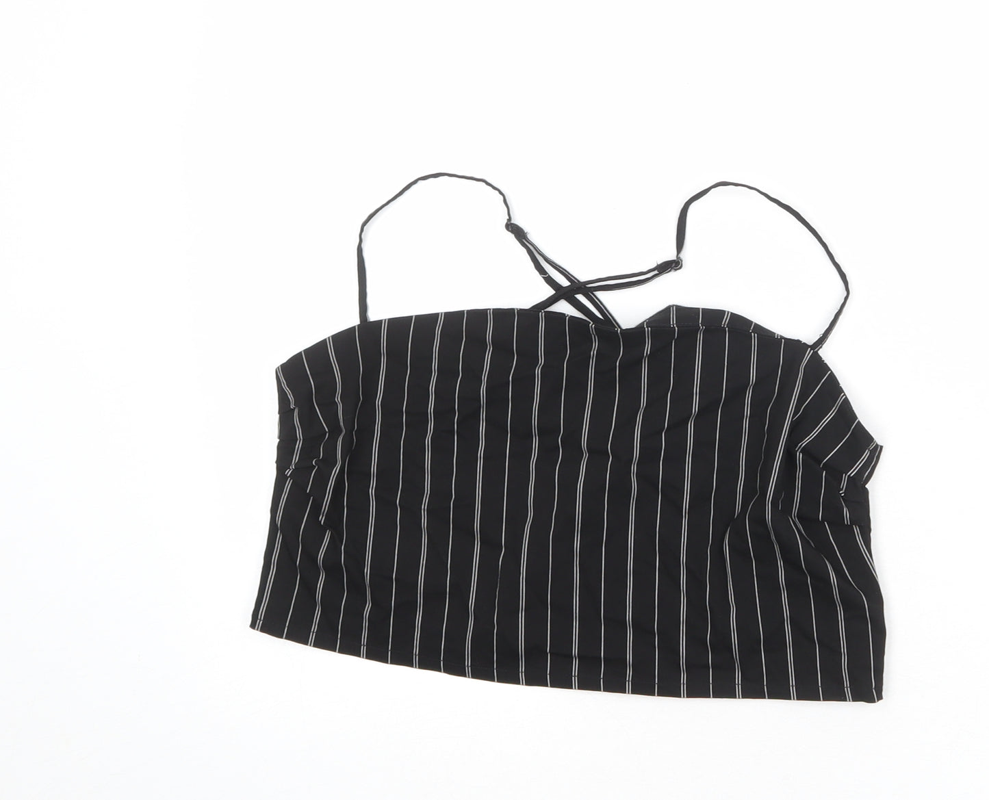 Divided by H&M Womens Black Striped Viscose Cropped Tank Size L Round Neck