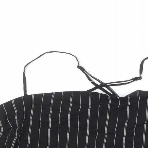Divided by H&M Womens Black Striped Viscose Cropped Tank Size L Round Neck