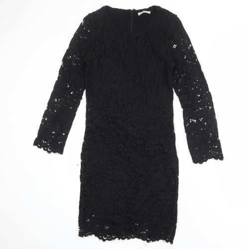 Zara Womens Black Viscose Pencil Dress Size S Round Neck Zip