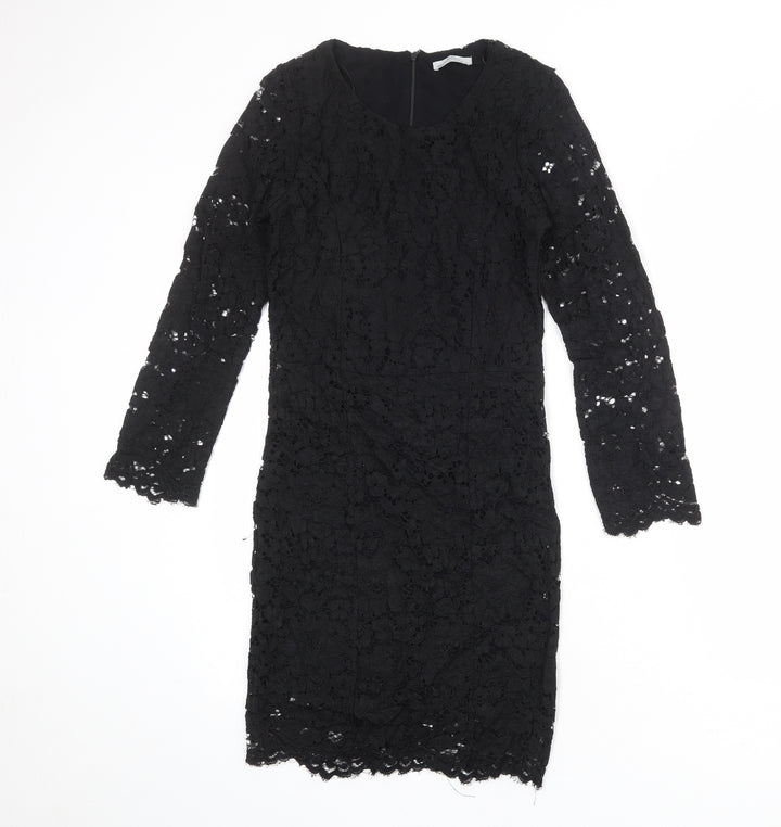 Zara Womens Black Viscose Pencil Dress Size S Round Neck Zip