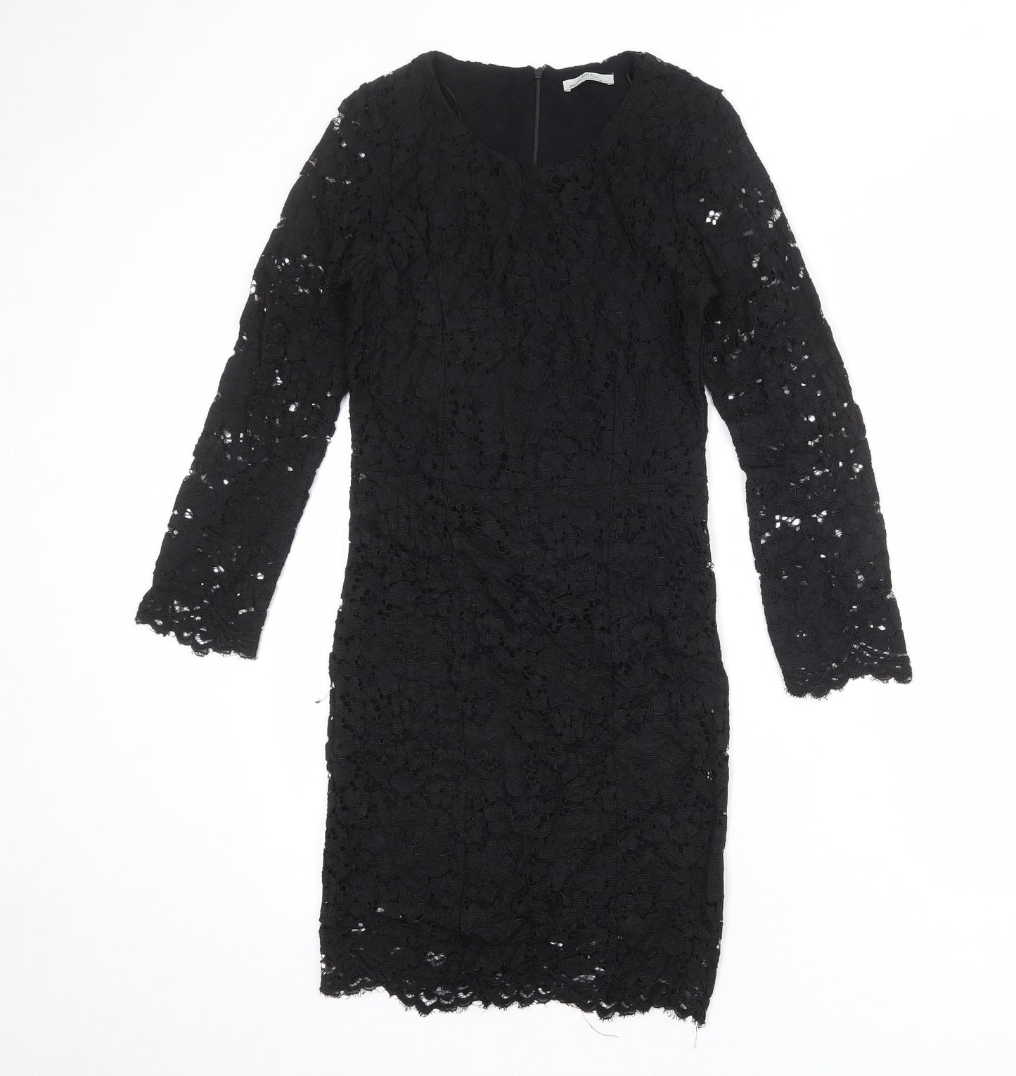 Zara Womens Black Viscose Pencil Dress Size S Round Neck Zip