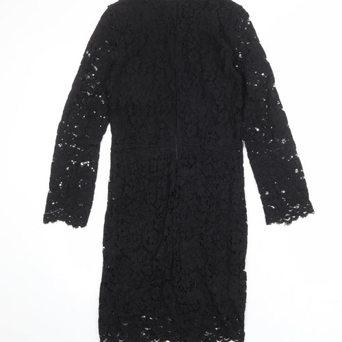 Zara Womens Black Viscose Pencil Dress Size S Round Neck Zip