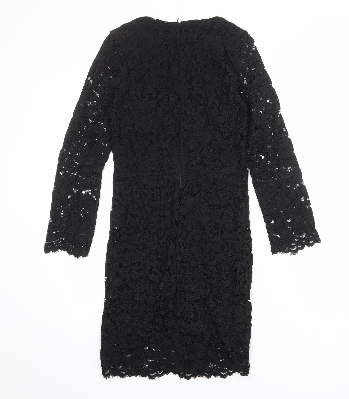 Zara Womens Black Viscose Pencil Dress Size S Round Neck Zip