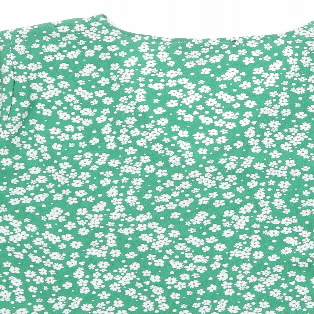 New Look Womens Green Floral Polyester Cropped Blouse Size 10 V-Neck