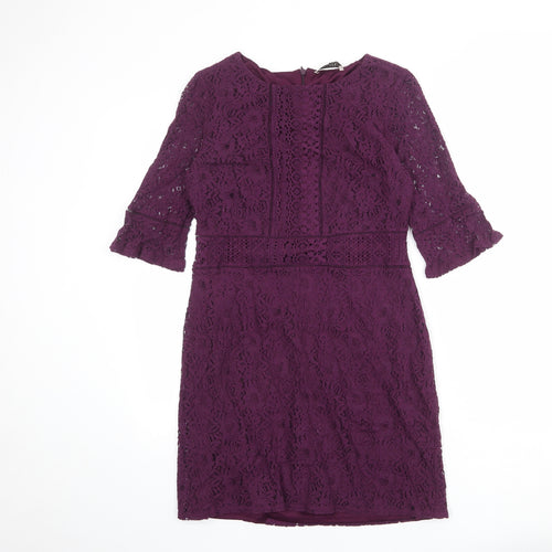 Oasis Womens Purple Cotton Sheath Size M Boat Neck Zip