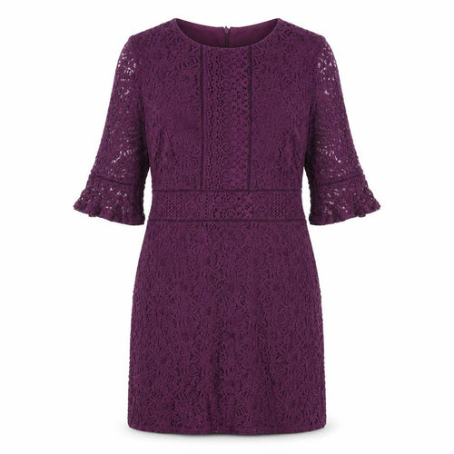 Oasis Womens Purple Cotton Sheath Size M Boat Neck Zip