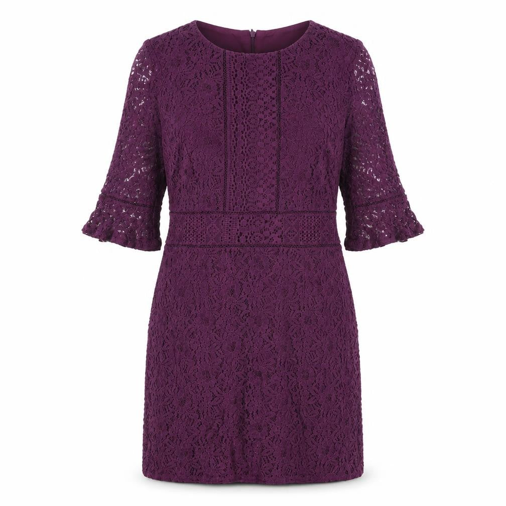 Oasis Womens Purple Cotton Sheath Size M Boat Neck Zip