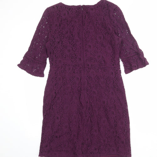 Oasis Womens Purple Cotton Sheath Size M Boat Neck Zip