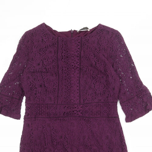 Oasis Womens Purple Cotton Sheath Size M Boat Neck Zip