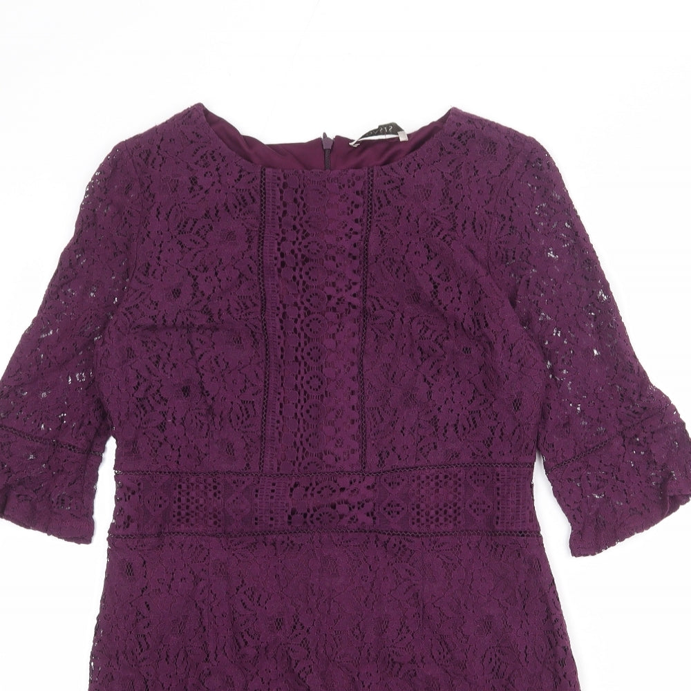 Oasis Womens Purple Cotton Sheath Size M Boat Neck Zip