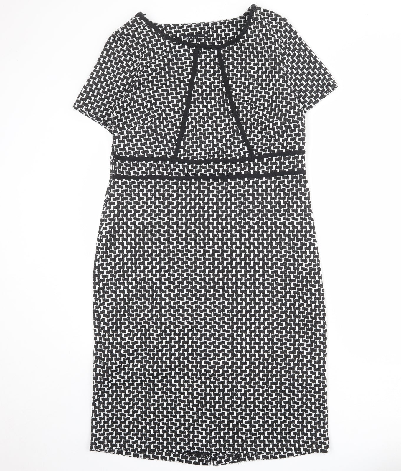 David Emmanuel Womens Black Geometric Polyester Shift Size 16 Boat Neck Pullover