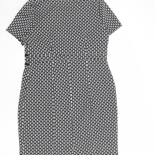 David Emmanuel Womens Black Geometric Polyester Shift Size 16 Boat Neck Pullover